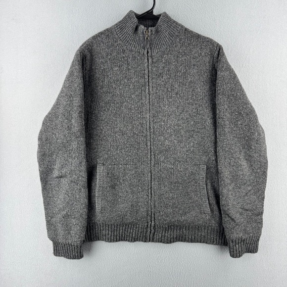 L.L. Bean Other - LL Bean Wool Sweater Mens Medium Gray Full Zip Flannel Lined Knit Mock Neck